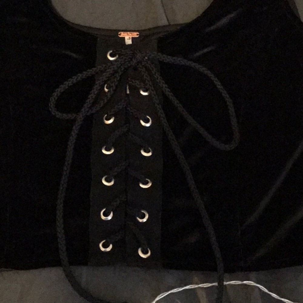 FREE PEOPLE Black Velvet Lace Up Front Bustier Top - Picture 2 of 7